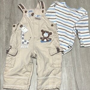 Kids Beige Overalls with Animal Print